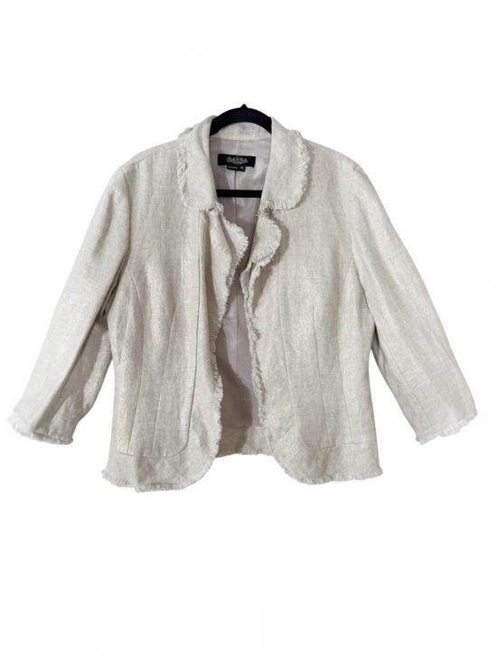 Peck & Peck Jackets & Blazers - Peck & Peck Women’s Beige 100% Linen Metallic‎ Fringe Open Front Jacket Size 12